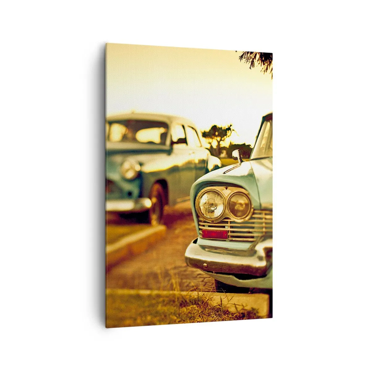 Quadro su tela - Stampe su Tela - Auto d'epoca nella calda luce del tramonto - 80x120cm - Aspettiamo, vediamo - Decorazione murale moderna per soggiorno e camera da letto ARTTOR