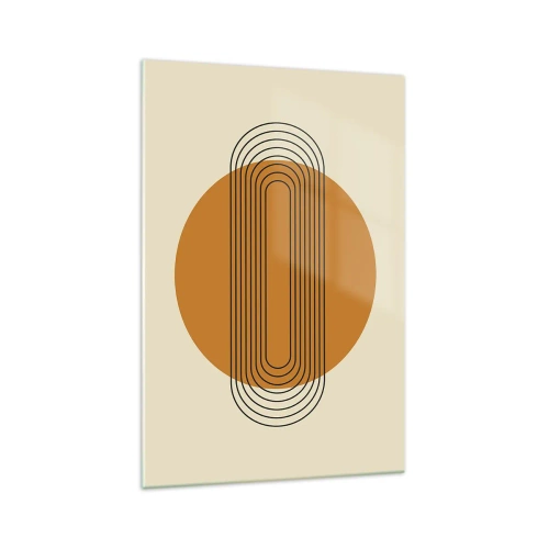 Quadro su vetro - Motivo geometrico con cerchi e linee arancioni - 70x100cm - Piano perfetto - Decorazione murale moderna per soggiorno e camera da letto ARTTOR
