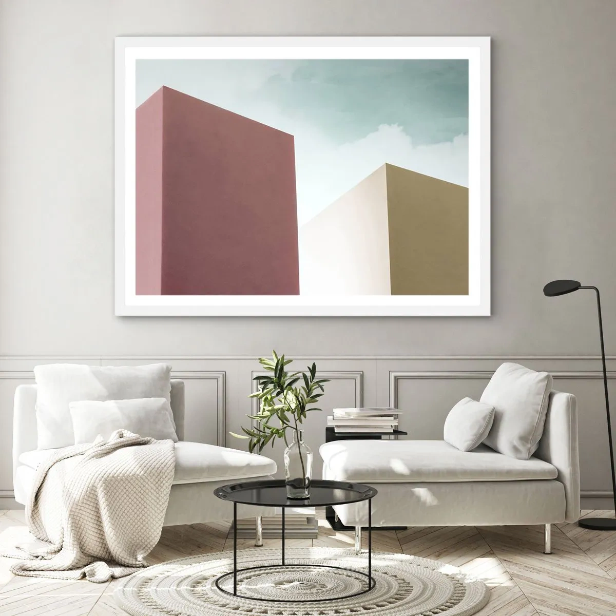 Poster in cornice bianca - Geometria di un'estate assolata - 100x70 cm
