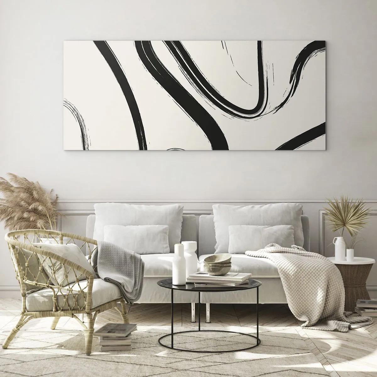 Quadro su vetro - Capriccio bianco e nero - 100x40 cm