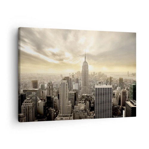Quadro su tela - Stampe su Tela - Panorama della città con vista sull'Empire State Building - 70x50cm - New York in grigio - Decorazione murale moderna per soggiorno e camera da letto ARTTOR