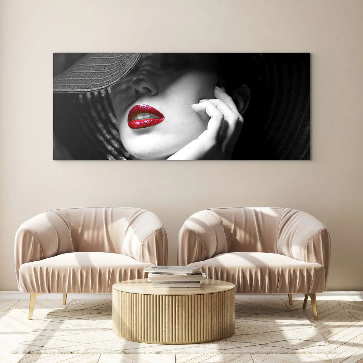 Quadro su vetro - Studio in scarlatto - 100x40 cm