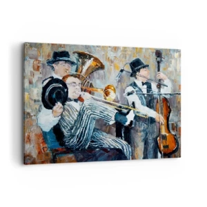 Quadro su tela - Stampe su Tela - Musicisti jazz in stile pittorico durante un concerto - 100x70cm - Tutto il jazz - Decorazione murale moderna per soggiorno e camera da letto ARTTOR