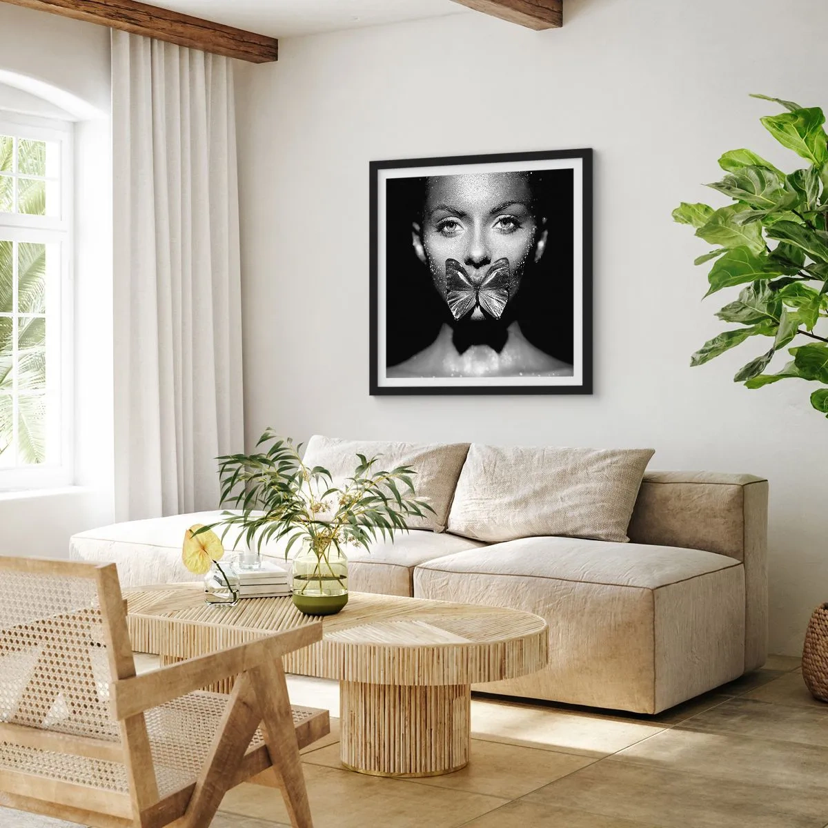 Poster in cornice nera - Il bacio delle farfalle - 50x50 cm
