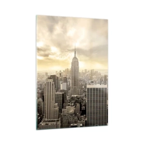 Quadro su vetro - Panorama della città con grattacieli e l'Empire State Building - 50x70cm - New York in grigio - Decorazione murale moderna per soggiorno e camera da letto ARTTOR