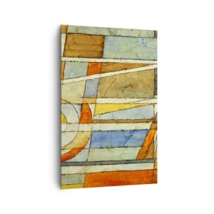 Quadro su tela - Stampe su Tela - Astrazione geometrica nei toni del beige, blu e arancione - 80x120cm - Cubismo in cantiere - Decorazione murale moderna per soggiorno e camera da letto ARTTOR