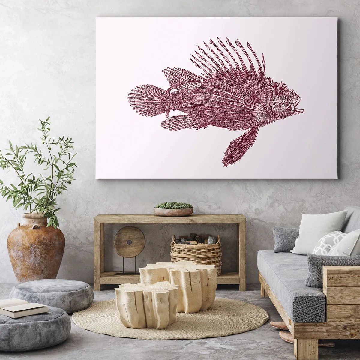 Quadro su tela - Stampe su Tela - Disegno di un pesce in tonalità rossa - 70x50cm - Abitante di mari esotici - Decorazione murale moderna per soggiorno e camera da letto ARTTOR