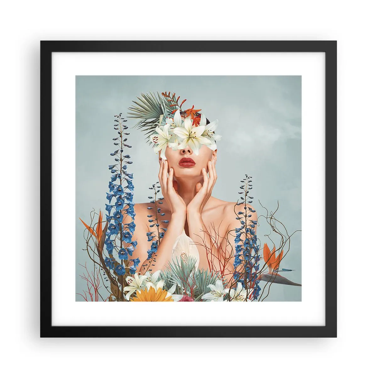 Poster in cornice nera - Donna - fiore - 40x40 cm