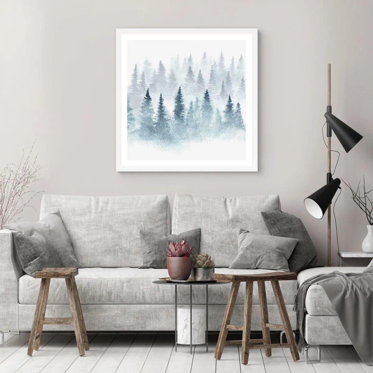 Poster in cornice bianca - Avvolti nella nebbia - 60x60 cm