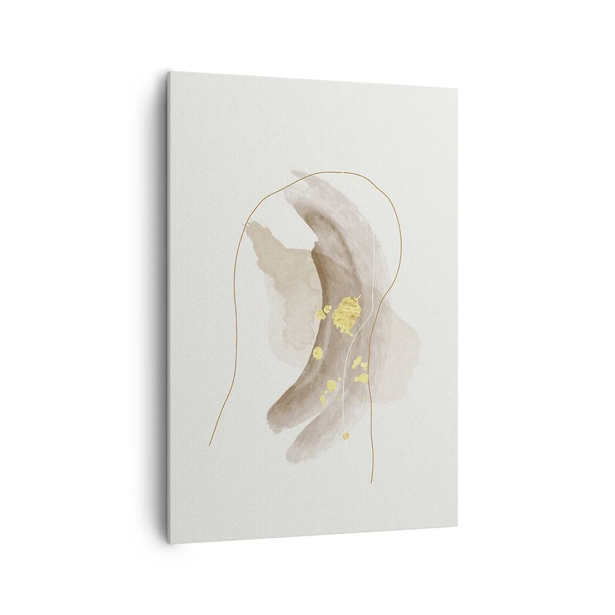 Quadro su tela - Stampe su Tela - Una composizione astratta nei toni del beige e dell'oro. - 70x100cm - Incontro nello spazio - Decorazione murale moderna per soggiorno e camera da letto ARTTOR