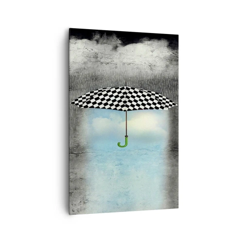 Quadro su tela - Stampe su Tela - Un ombrello a scacchi su un paesaggio piovoso - 80x120cm - Tuttavia è possibile - Decorazione murale moderna per soggiorno e camera da letto ARTTOR