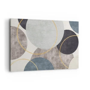 Quadro su tela - Stampe su Tela - Cerchi geometrici nelle tonalità del grigio, blu e oro - 100x70cm - Un cerchio dietro l'altro - Decorazione murale moderna per soggiorno e camera da letto ARTTOR