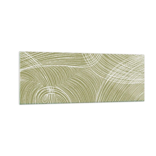 Quadro su vetro - Linee verdi e bianche in una composizione astratta - 140x50cm - Astrazione intricata in bianco - Decorazione murale moderna per soggiorno e camera da letto ARTTOR