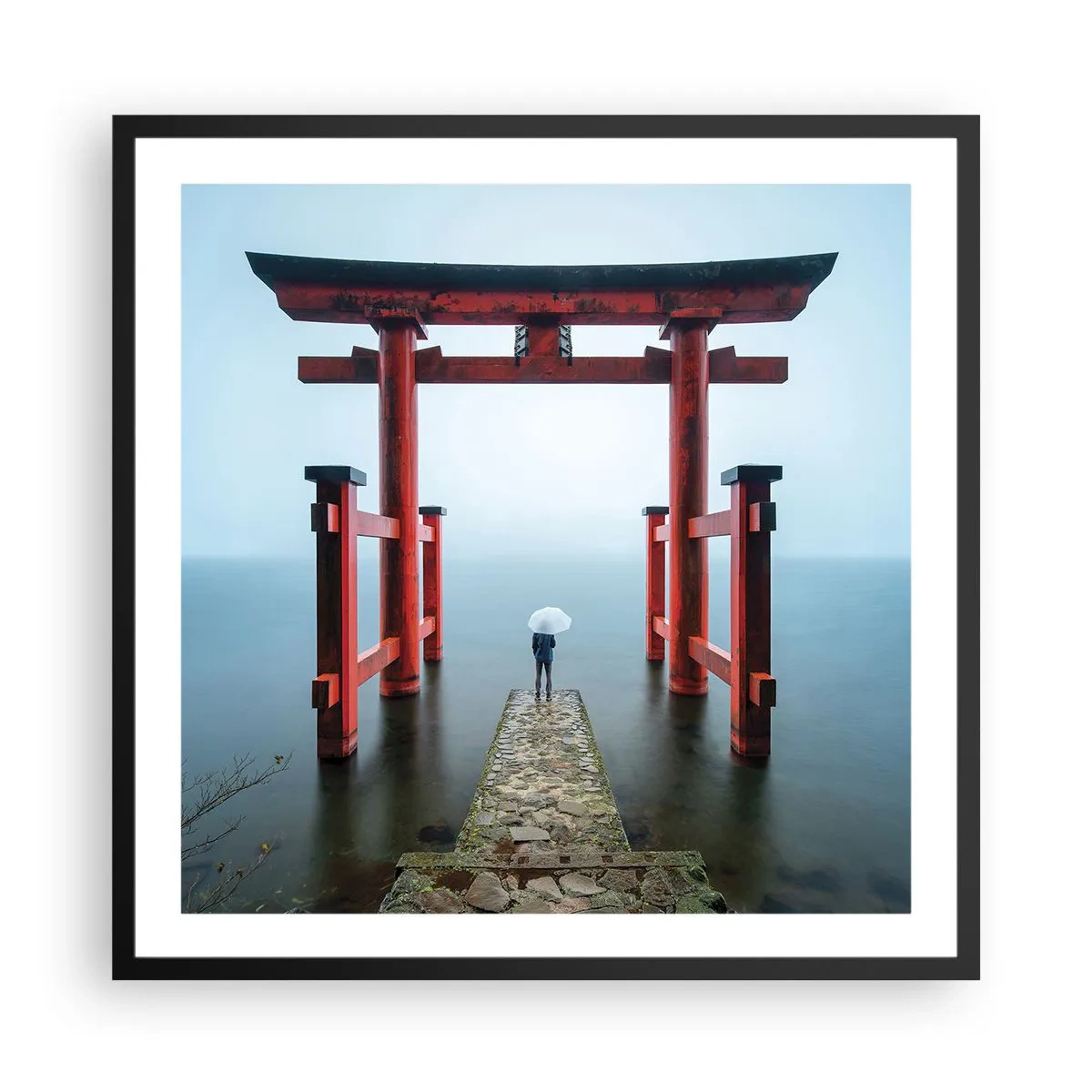 Poster in cornice nera - Meditazione giapponese - 60x60 cm