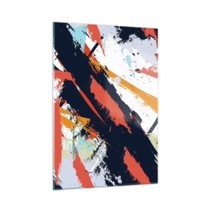 Quadro su vetro - Pennellate astratte dai colori intensi - 50x70cm - Composizione dinamica - Decorazione murale moderna per soggiorno e camera da letto ARTTOR