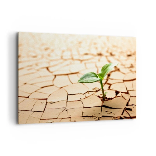 Quadro su tela - Stampe su Tela - Una pianta verde che cresce nella terra secca e screpolata - 120x80cm - L'indomita forza della vita - Decorazione murale moderna per soggiorno e camera da letto ARTTOR
