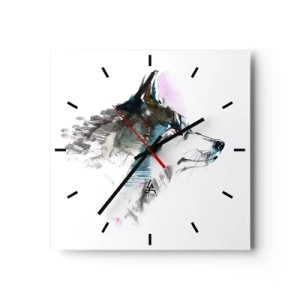 Orologio da parete - Orologio in Vetro - Lupo acquerello in stile minimalista - 30x30cm - Si parla del lupo - Decorazione murale moderna per soggiorno e camera da letto ARTTOR