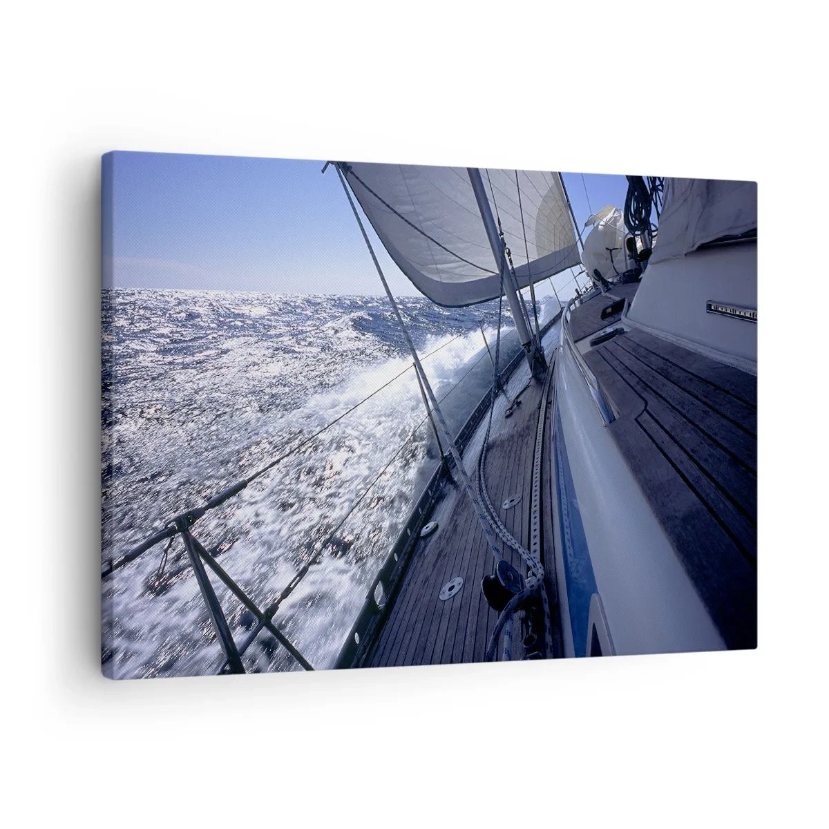 Quadro su tela - Stampe su Tela - Una barca a vela in un mare in tempesta con vele bianche e un ponte di legno. - 70x50cm - So cosa vuol dire volare - Decorazione murale moderna per soggiorno e camera da letto ARTTOR