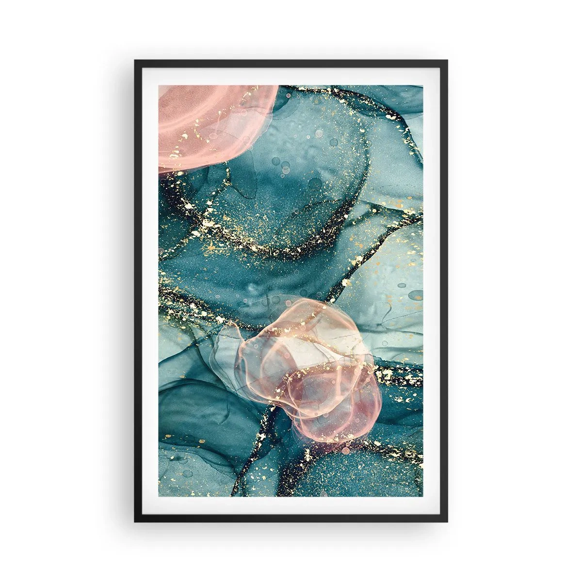 Poster in cornice nera - Blu di seta, rosa di tulle - 61x91 cm