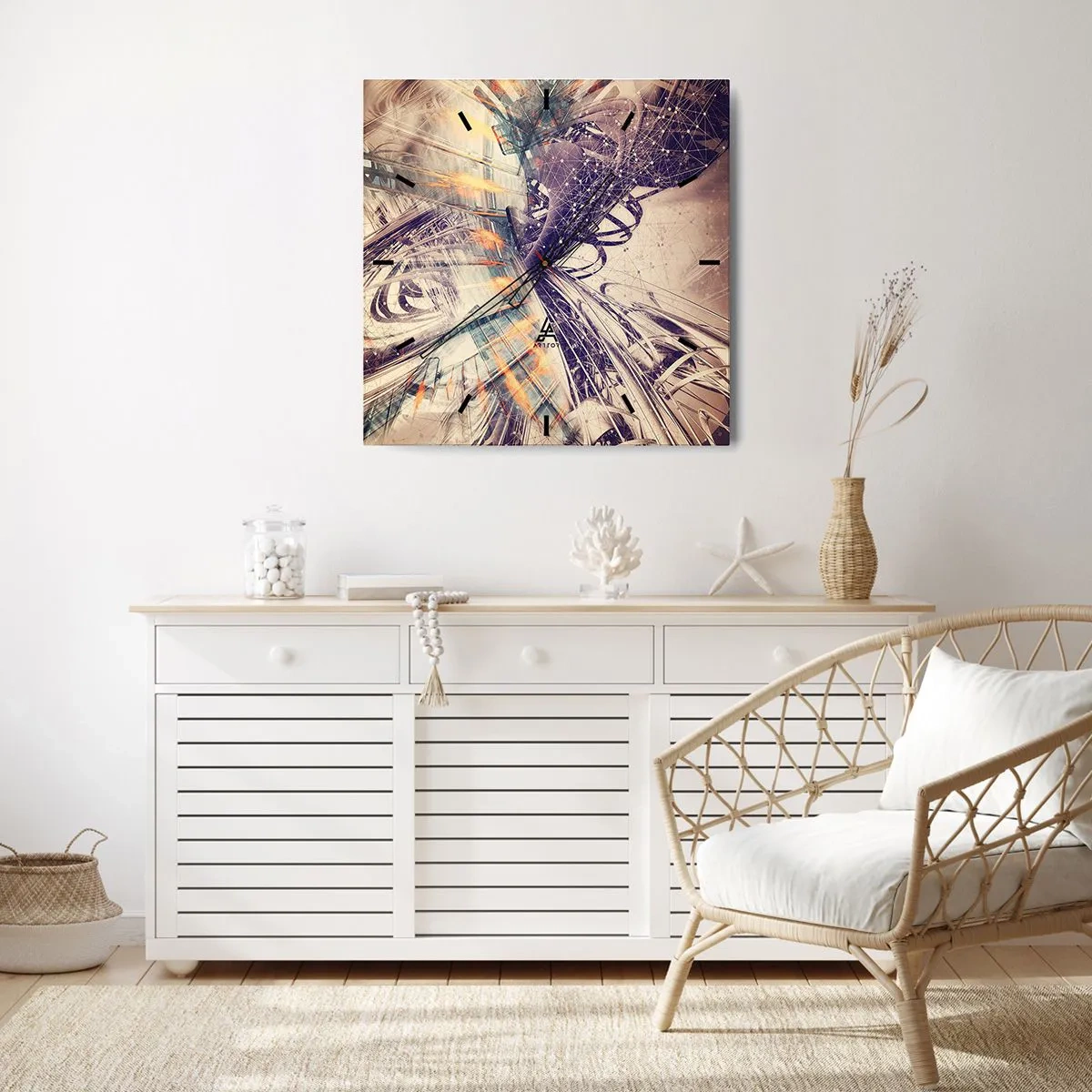Orologio da parete - Orologio in Vetro - Astrazione dinamica nei toni del beige e del viola - 30x30cm - A gran velocità - Decorazione murale moderna per soggiorno e camera da letto ARTTOR