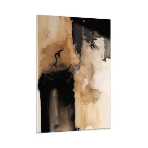 Quadro su vetro - Una forma astratta in nero e marrone su uno sfondo chiaro - 50x70cm - Astrazione intrigante - Decorazione murale moderna per soggiorno e camera da letto ARTTOR