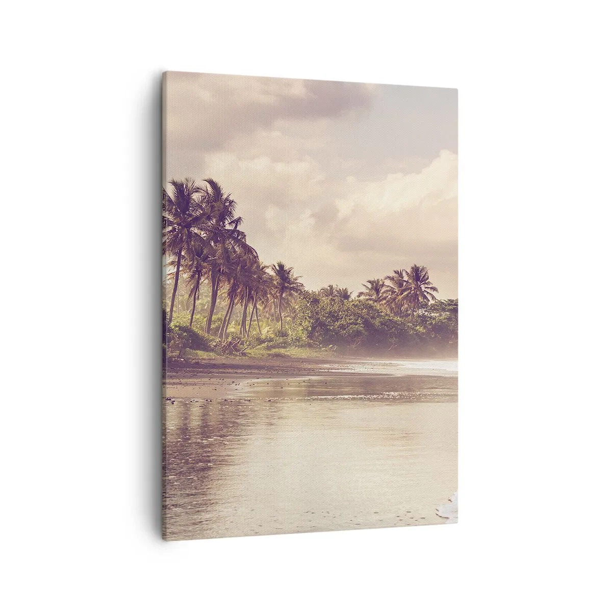 Quadro su tela - Stampe su Tela - Una spiaggia con palme e onde dolci al mattino - 50x70cm - La carezza delle onde - Decorazione murale moderna per soggiorno e camera da letto ARTTOR