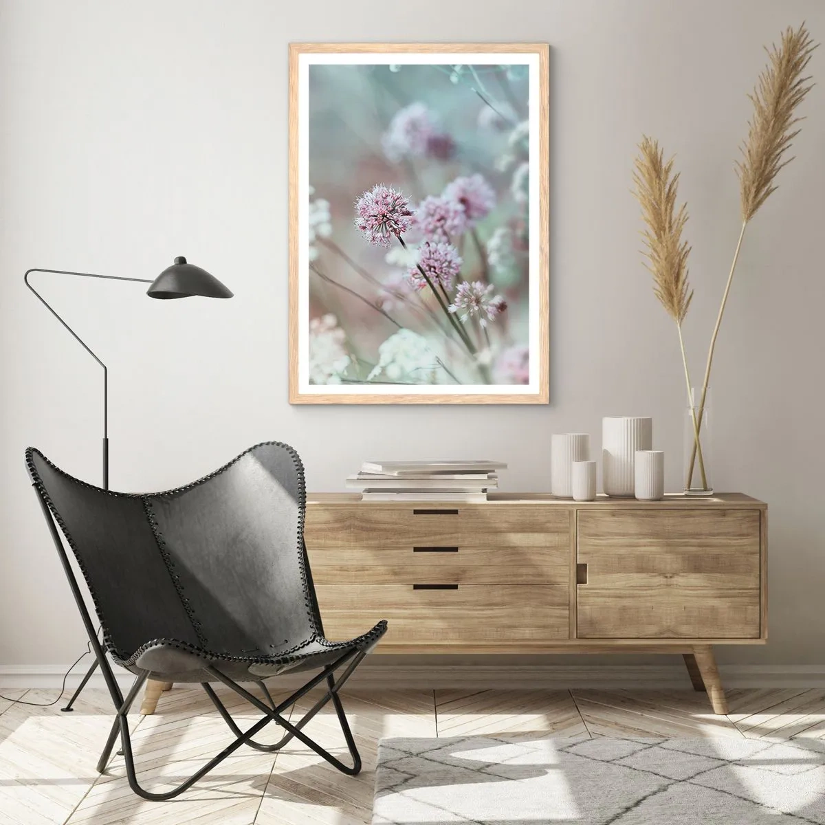 Poster in cornice rovere chiaro - Le dolci filigrane delle erbe - 70x100 cm