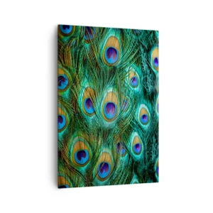 Quadro su tela - Stampe su Tela - Dettagli di piume di pavone in colori intensi - 70x100cm - Lo sguardo del pavone - Decorazione murale moderna per soggiorno e camera da letto ARTTOR