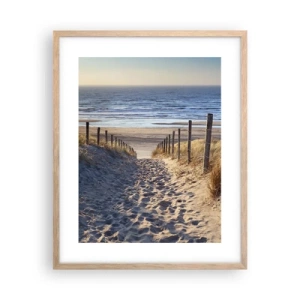 Poster in cornice rovere chiaro - Rumore del mare, uccelli che cantano, spiaggia selvatica tra i cespugli... - 40x50 cm