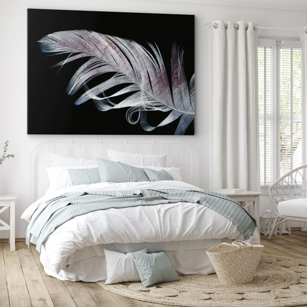 Quadro su tela - Stampe su Tela - Una piuma delicata su uno sfondo nero in un approccio artistico - 120x80cm - Pensa al tocco - Decorazione murale moderna per soggiorno e camera da letto ARTTOR