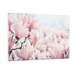 Quadro su vetro - Delicate magnolie rosa su sfondo chiaro - 120x80cm - Ideale di delicatezza - Decorazione murale moderna per soggiorno e camera da letto ARTTOR