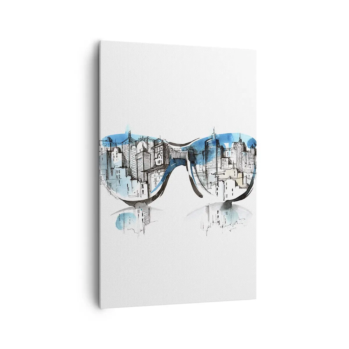 Quadro su tela - Stampe su Tela - Acquerello del panorama cittadino riflesso negli occhiali - 80x120cm - Chic della grande città - Decorazione murale moderna per soggiorno e camera da letto ARTTOR