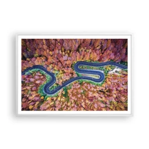 Poster in cornice bianca - Via tortuosa attraverso il bosco - 100x70 cm