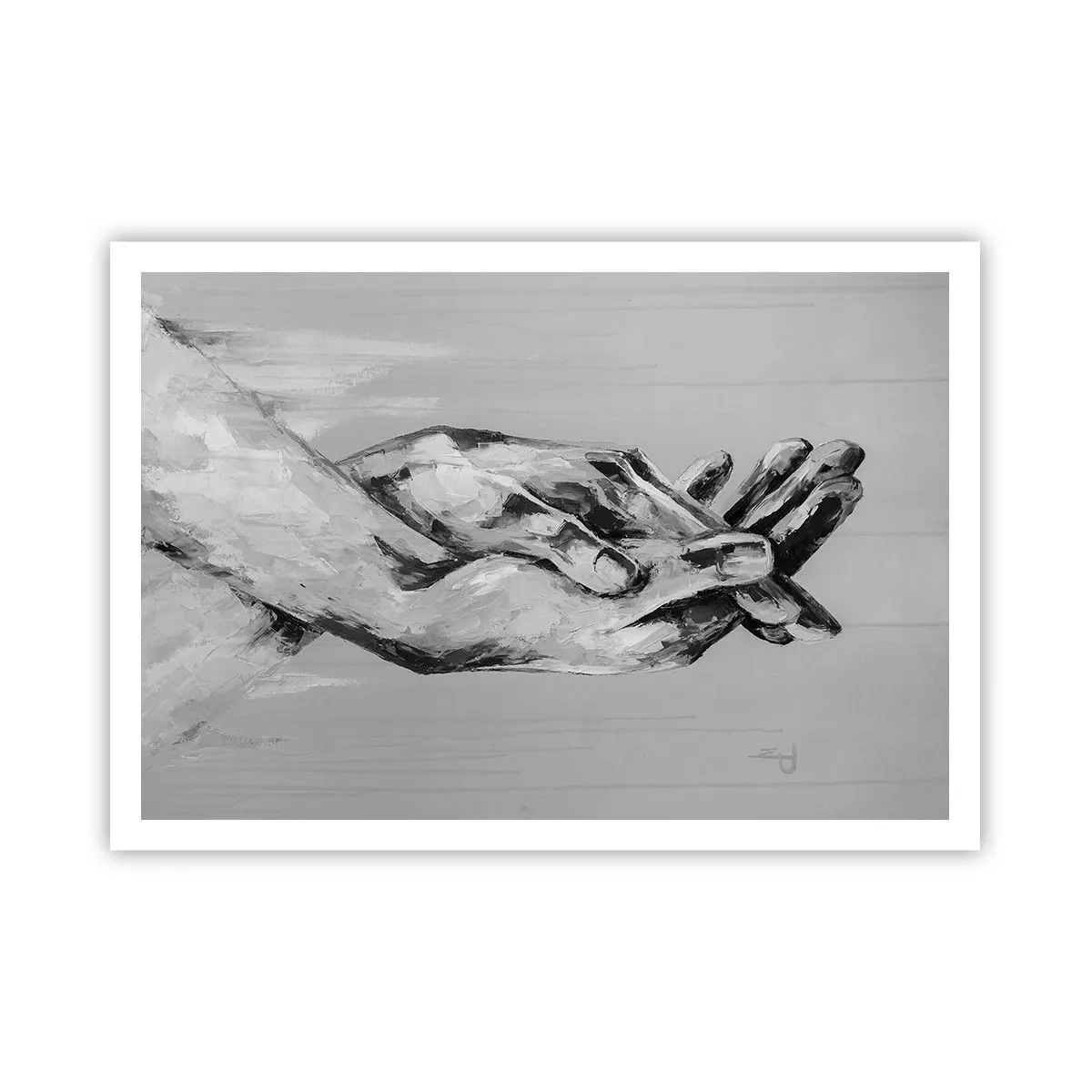 Poster - Composizione in bianco e nero di due mani giunte su uno sfondo chiaro. - 100x70cm - Inizio... - Decorazione murale moderna per soggiorno e camera da letto ARTTOR