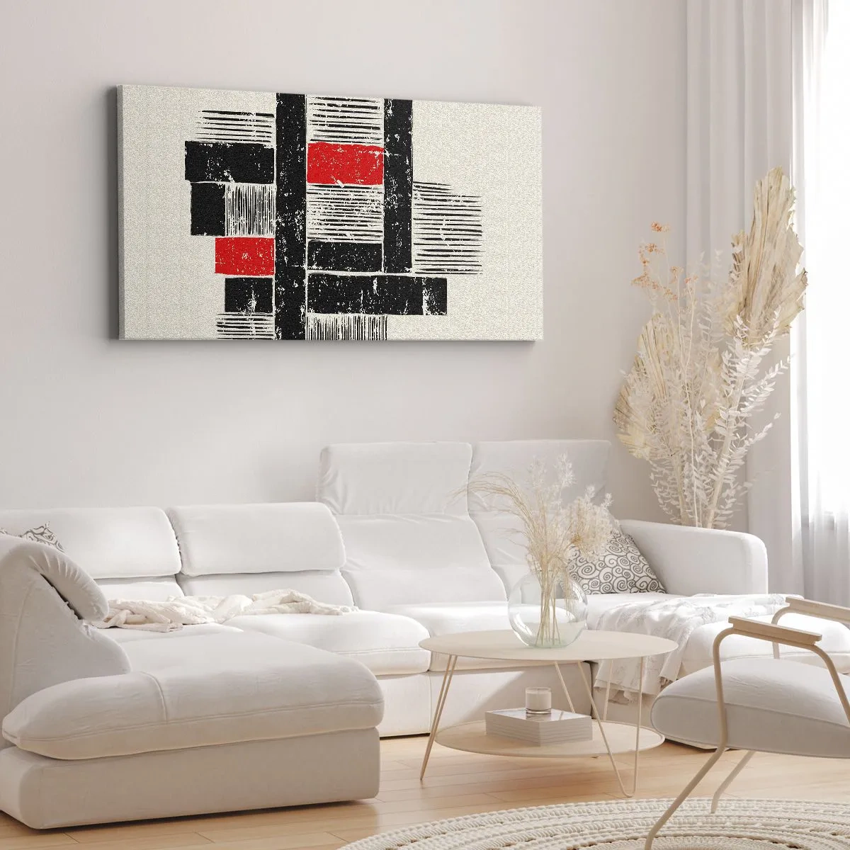 Quadro su tela - Stampe su Tela - Composizione geometrica astratta in nero e rosso - 160x50cm - Rosso e nero - Decorazione murale moderna per soggiorno e camera da letto ARTTOR