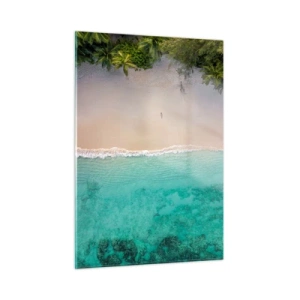 Quadro su vetro - Vista aerea di una spiaggia tropicale e del mare turchese - 50x70cm - Spiaggia del paradiso - Decorazione murale moderna per soggiorno e camera da letto ARTTOR