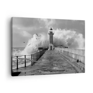 Quadro su tela - Stampe su Tela - Un faro circondato dalle onde durante una tempesta - 70x50cm - Senza paura - Decorazione murale moderna per soggiorno e camera da letto ARTTOR