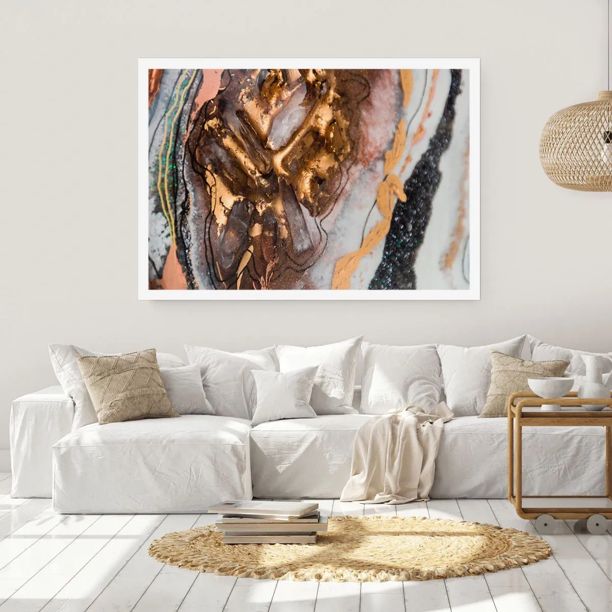 Poster - Composizione astratta con elementi in oro e cristalli - 100x70cm - L'elemento della terra - Decorazione murale moderna per soggiorno e camera da letto ARTTOR