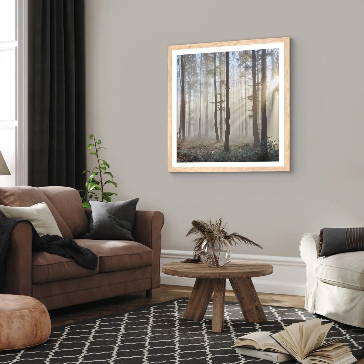 Poster in cornice rovere chiaro - Anche la nebbia si è svegliata - 40x40 cm