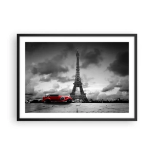 Poster in cornice nera - Auto retrò rossa davanti alla Torre Eiffel in bianco e nero - 70x50cm - Non molto tempo fa a Parigi - Decorazione murale moderna per soggiorno e camera da letto ARTTOR