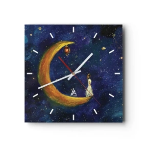 Orologio da parete - Orologio in Vetro - Una ragazza in piedi sulla luna in un cielo stellato - 30x30cm - Il richiamo del mondo - Decorazione murale moderna per soggiorno e camera da letto ARTTOR
