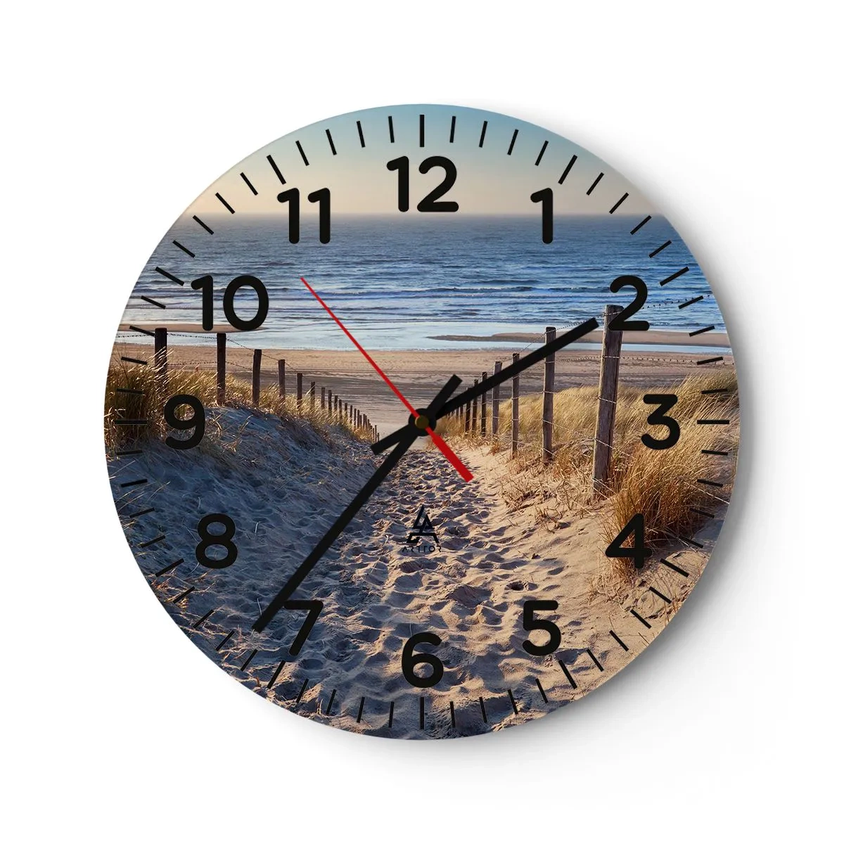 Orologio da parete - Orologio in Vetro - Rumore del mare, uccelli che cantano, spiaggia selvatica tra i cespugli... - 30x30 cm