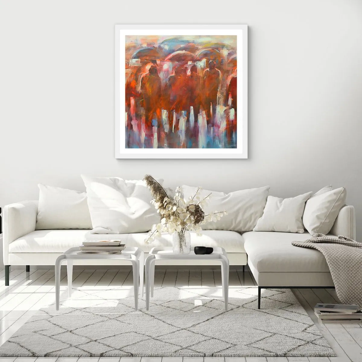 Poster in cornice bianca - Uguali nella pioggia e nella nebbia - 50x50 cm