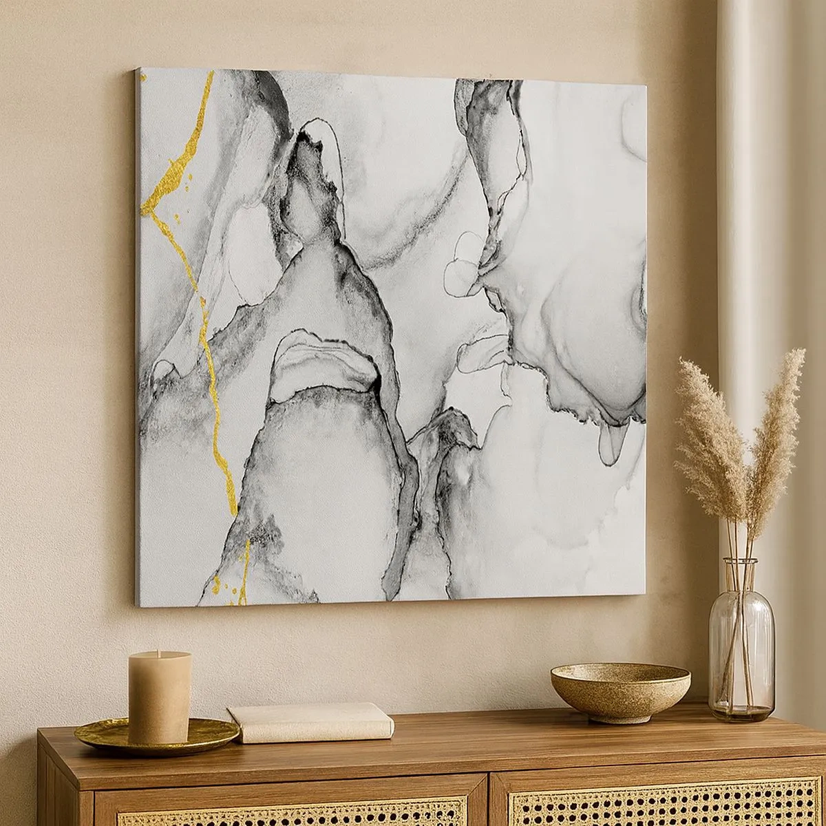 Quadro su tela - Stampe su Tela - Composizione con motivo d'oro - 30x30 cm