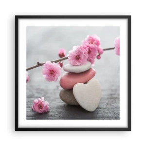 Poster in cornice nera - Serenità con fiori di ciliegio - 50x50 cm