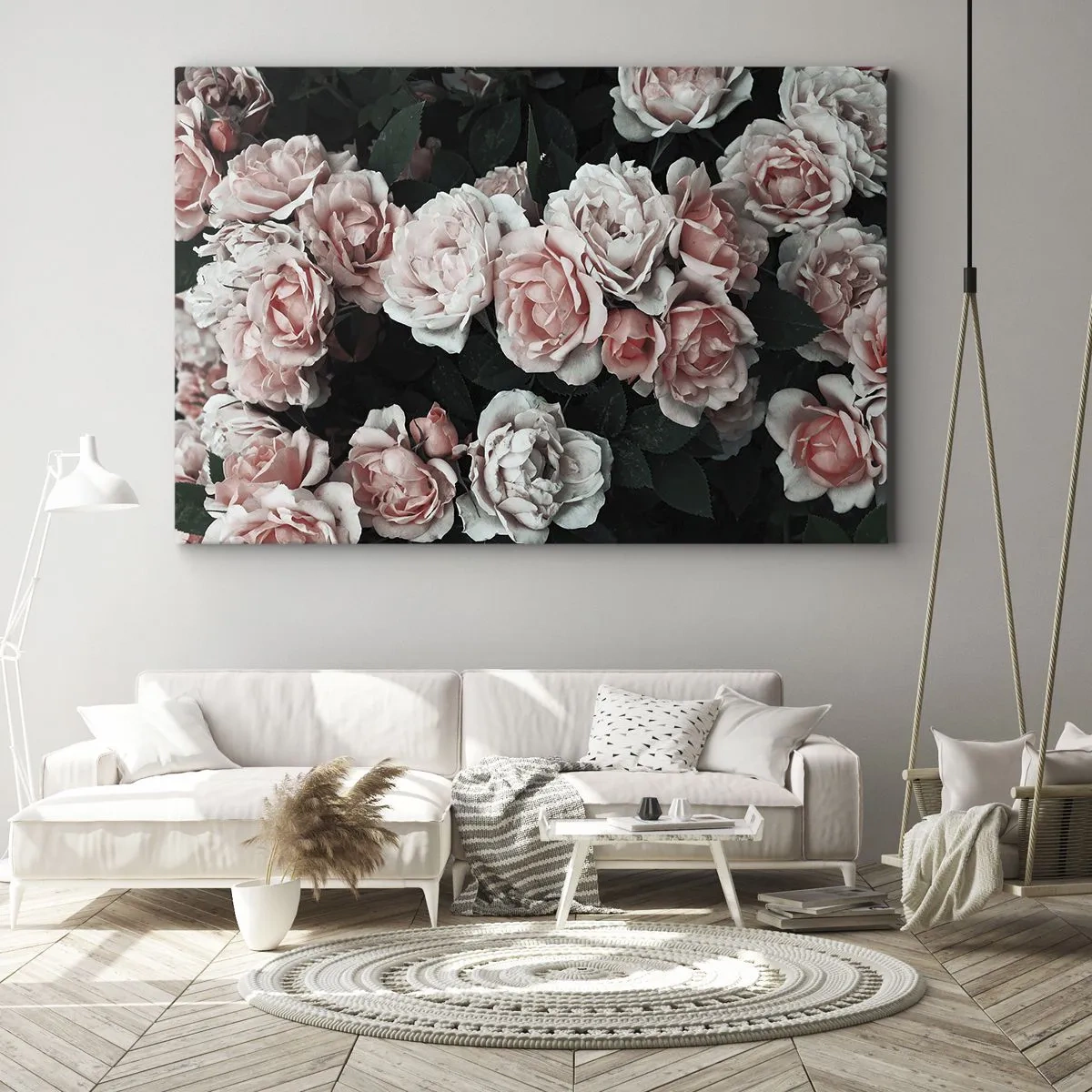Quadro su tela - Stampe su Tela - Rose rosa su sfondo scuro in una composizione delicata - 70x50cm - Composizione di rose - Decorazione murale moderna per soggiorno e camera da letto ARTTOR