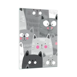Quadro su vetro - Gatti divertenti nei colori grigi su sfondo bianco - 50x70cm - Il mondo dei gatti - Decorazione murale moderna per soggiorno e camera da letto ARTTOR