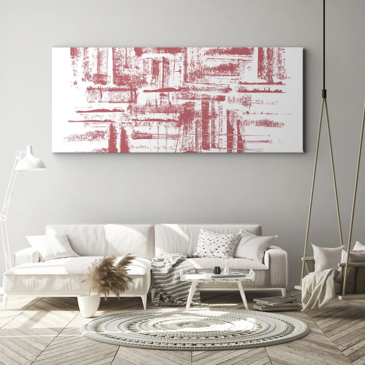 Quadro su tela - Stampe su Tela - Texture astratte rosa su sfondo bianco - 120x50cm - Città rossa - Decorazione murale moderna per soggiorno e camera da letto ARTTOR