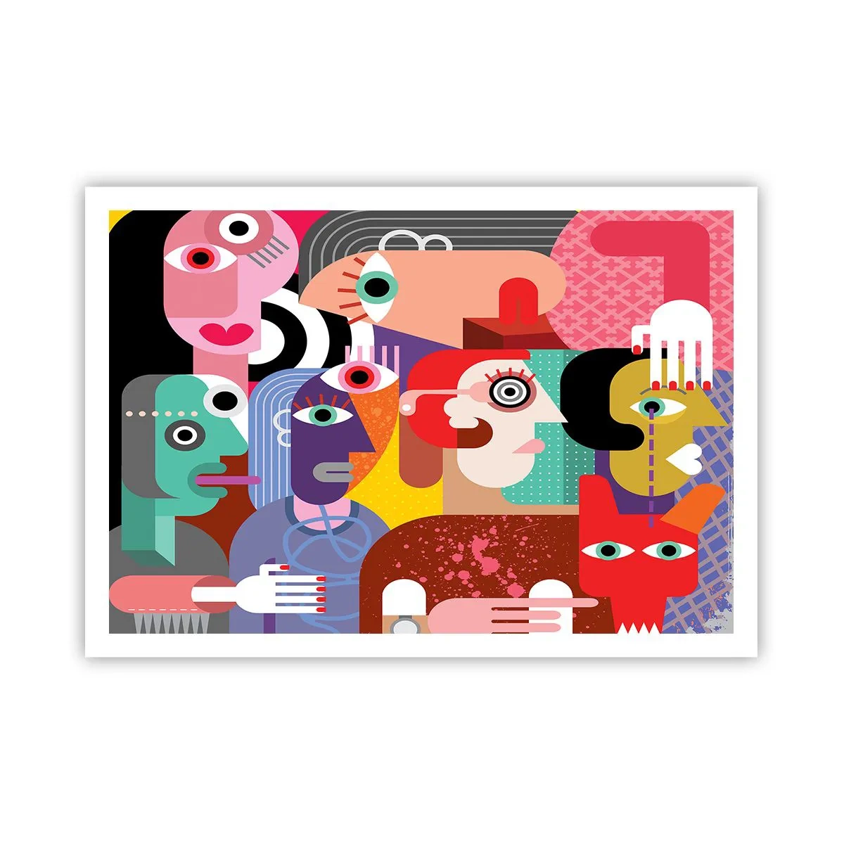 Poster - Astrazione colorata con facce geometriche - 100x70cm - Mi manda Picasso - Decorazione murale moderna per soggiorno e camera da letto ARTTOR