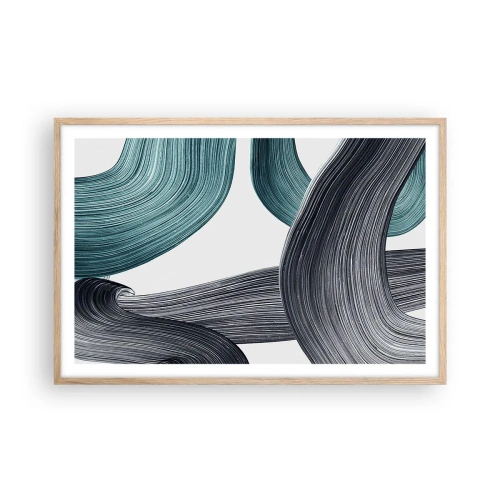 Poster in cornice rovere chiaro - Tracce smeraldo e nero - 91x61 cm